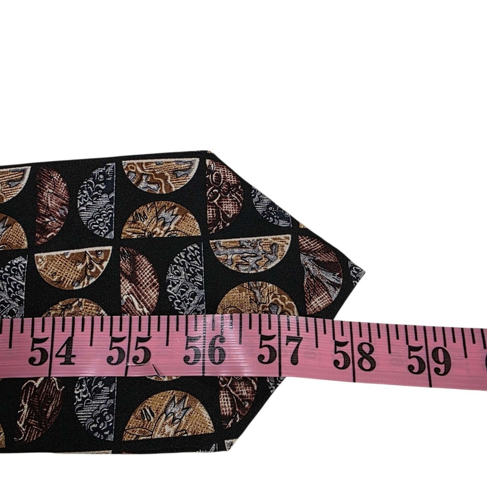 NIPON All Silk Geometric Pattern Necktie Black Gold Brown Men's Formal Power - Picture 5 of 11